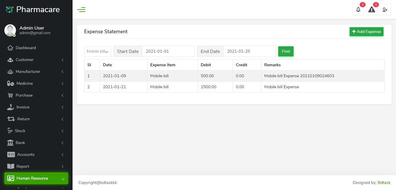 Expense statement